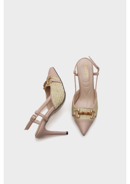 Tahta Tokalı Hasır Stiletto