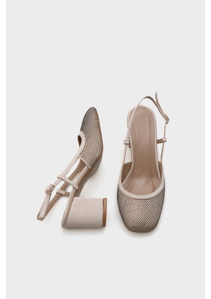 Sayre Saten Taşlı Arkadan Bantlı Orta Topuklu Kadın Ayakkabı