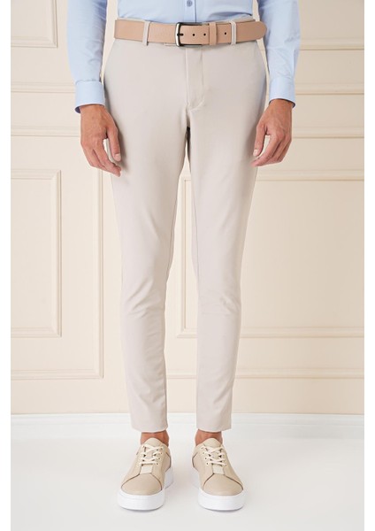 Slim Fit Yan Cepli Düz Esnek Casual Kum Pantolon P 1144