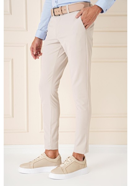 Slim Fit Yan Cepli Düz Esnek Casual Kum Pantolon P 1144 modelleri