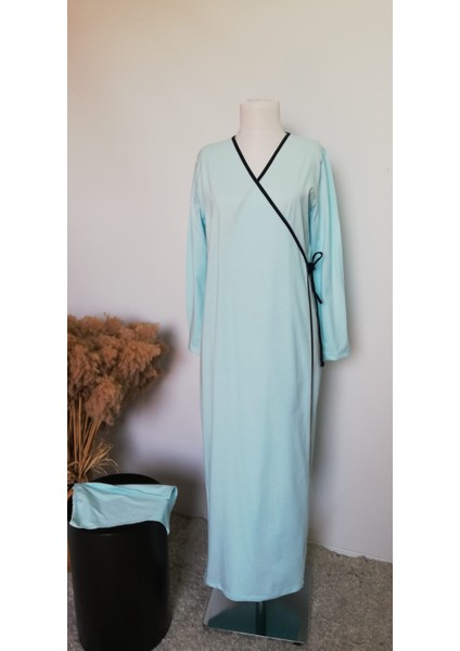 1998_PRATIK Yandan Bağlamalı Kruvaze Biye Kuşaklı %100 Pamuk Kumaş Tesettür Namaz Elbisesi