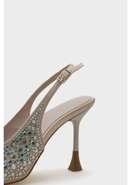 Hope Taşlı Saten Yüksek Topuklu Arkası Bantlı Stiletto