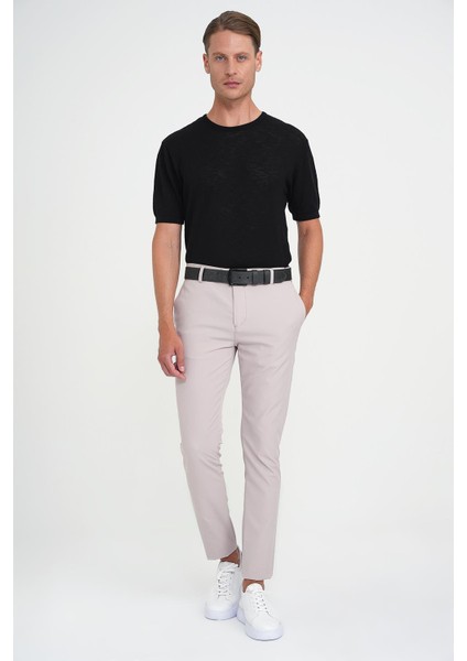 Slim Fit Yan Cepli Esnek Düz Koyu Vizon Pamuk Pantolon P 1197