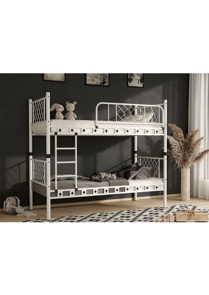 Argimo Metis Genç Çocuk Yatak Odası Metal Ranza ve Karyola 90 x 200 Beyaz