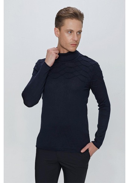 Tr 851 Slim Fit Lacivert Klasik Triko