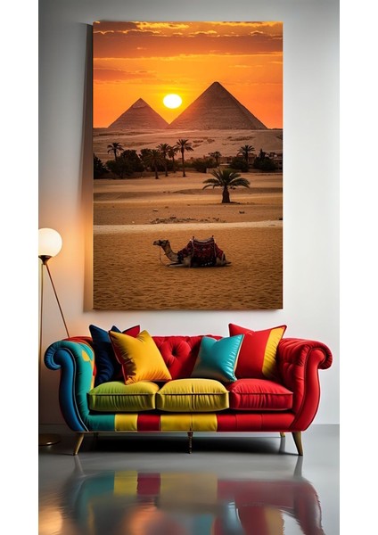 Mısır Piramidleri ve Deve Ev Duvar Salon Güzellik Salonu Ofis Dükkan Dekarasyon Kanvas Tablo