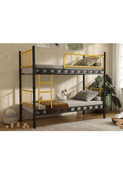 Argimo Metis Genç Çocuk Yatak Odası Metal Ranza ve Karyola 90 x 200 Siyah Sarı