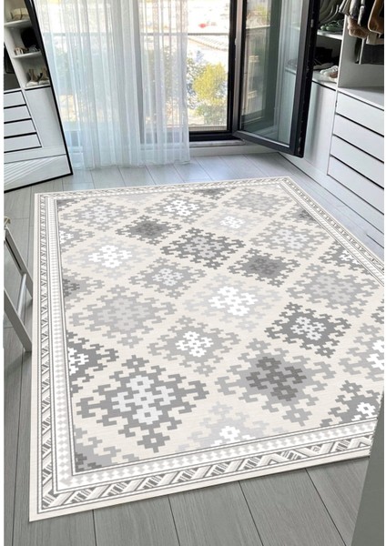 Gri Dijital Baskı Salon Halısı Kaymaz Tabanlı Yıkanabilir Halı Yolluk
