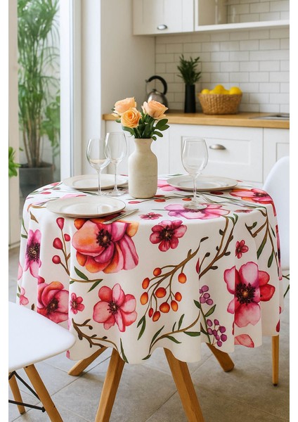 Yuvarlak Çiçek Desenli Duck Kumaş Masa Örtüsü 150X150 cm modelleri