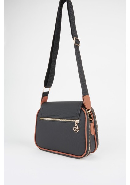 Kadın Yonca Siyah-Taba 4 Cepli Kapaklı Fermuar ve Çıt Çıt Kapama Kol ve Omuz Çantası fırsatları