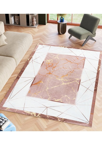 Kadife Dokulu, Lastikli, Sünger Apreli, Kaymaz Taban, Yıkanabilir Modern Desenlerde Halı Örtüsü - 9 M2