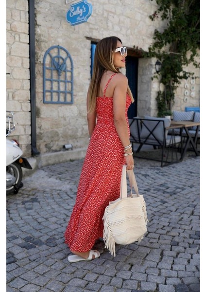 Kırmızı Eteği Fırfırlı Elbise fiyatları