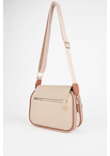 Kadın Yonca Vizon Taba 4 Cepli Kapaklı Fermuar ve Çıt Çıt Kapama Kol ve Omuz Çantası fırsatları