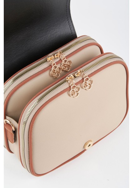 Kadın Yonca Vizon Taba 4 Cepli Kapaklı Fermuar ve Çıt Çıt Kapama Kol ve Omuz Çantası indirimleri