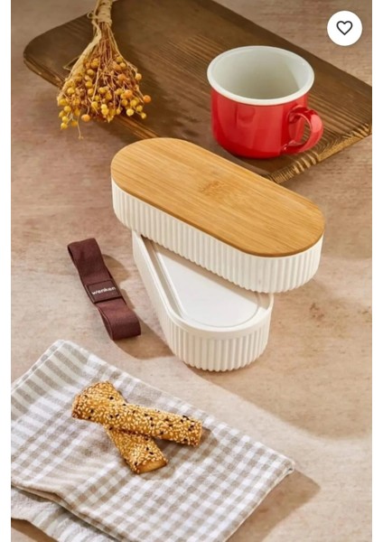 2'li Bambu Kapaklı Saklama ve Beslenme Kutusu – 2 Katlı, 20 x 9 x 5,5 cm