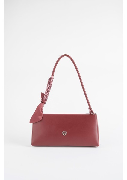 Kadın Zarif Bordo Fular Hediyeli Suni Deri Baget Fermuar Kapama El ve Kol Çantası