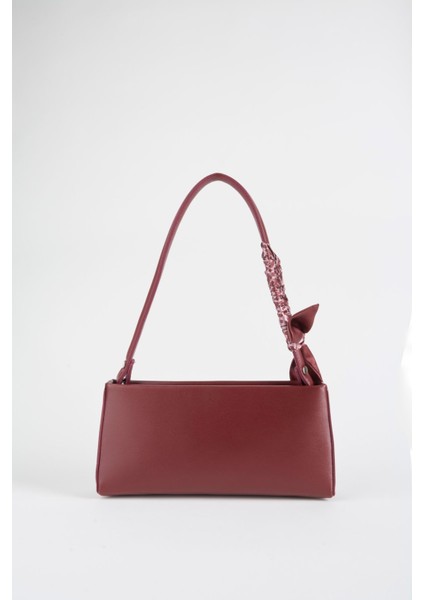 Kadın Zarif Bordo Fular Hediyeli Suni Deri Baget Fermuar Kapama El ve Kol Çantası fiyatları