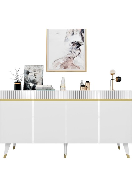 Deffne Tv Sehpası ve Konsol 2'li Salon Takımı Beyaz-Altın modelleri