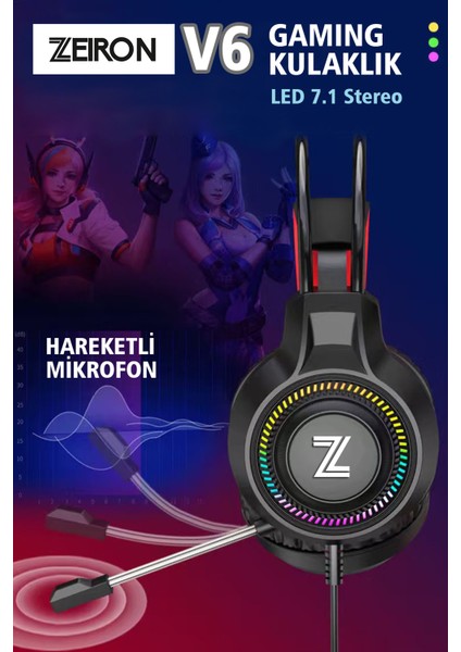 V6 Siyah USB 7.1 Stereo Profesyonel Mikrofonlu Surround Gaming Rgb Kulaküstü Oyuncu Kulaklığı fiyatları