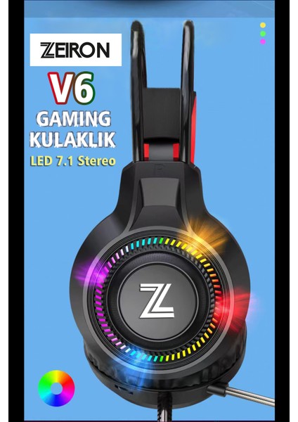 V6 Siyah USB 7.1 Stereo Profesyonel Mikrofonlu Surround Gaming Rgb Kulaküstü Oyuncu Kulaklığı modelleri