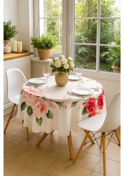 Yuvarlak Gül Desenli Duck Kumaş Masa Örtüsü 150X150 cm fiyatları