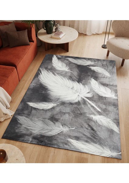 Kadife Dokulu, Lastikli, Sünger Apreli, Kaymaz Taban, Yıkanabilir Modern Desenlerde Halı Örtüsü - 9 M2