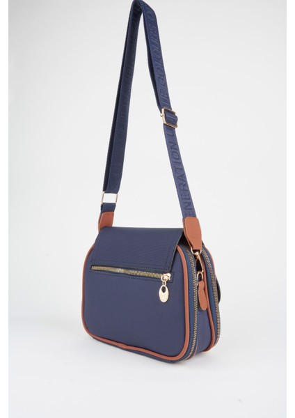 Kadın Yonca Lacivert Taba 4 Cepli Kapaklı Fermuar ve Çıt Çıt Kapama Kol ve Omuz Çantası fırsatları