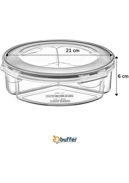 Buffer® 3 Bölmeli Sızdırmaz Contalı Kilitli Kapaklı 1,35 Litre Yuvarlak Erzak Saklama Kabı LC-500 modelleri