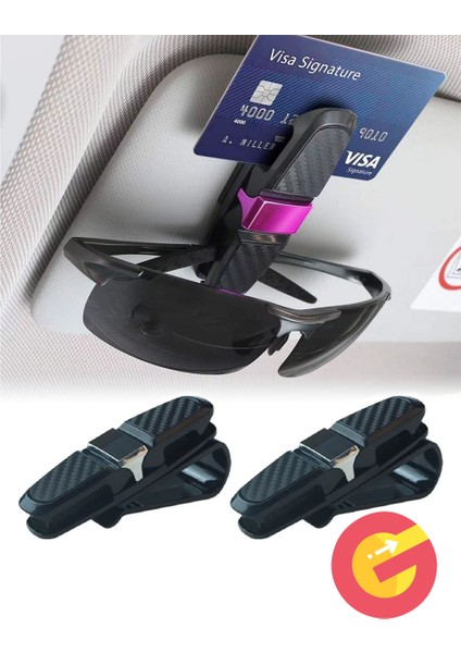 Güncelçarşı 2 Adet Araç Içi Güneşliğe Takılan 2'li Gözlük Tutucu, Kart, Para Takmalık Aparat