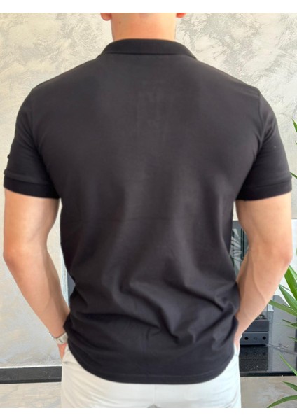 Erkek Slim Fit Pamuklu Polo Yaka Tshirt Siyah ECA017 fırsatları