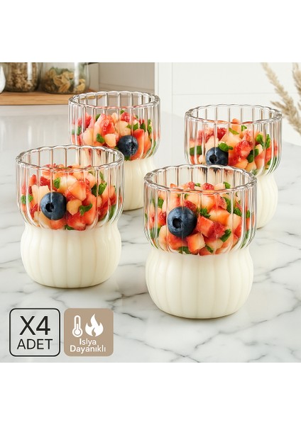 4 Adet Isıya Dayanıklı Borosilikat Katlı Burgu Şeklinde - Sunum Bardağı ml Magnolia Bardağı 300ML