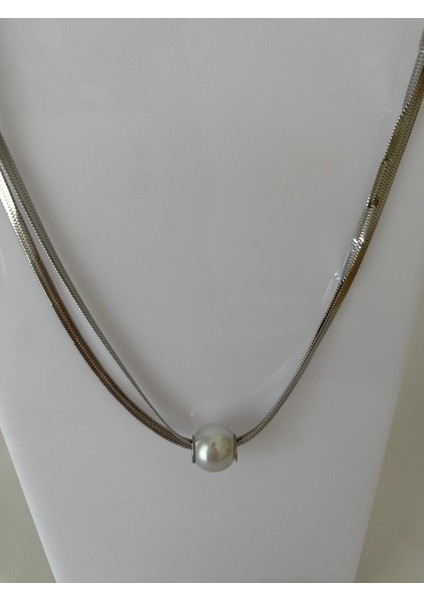 Italyan Zincir Ikili Model Inci Top Silver Çelik Kolye 316L fiyatları