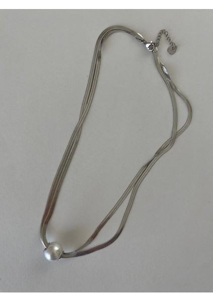 Italyan Zincir Ikili Model Inci Top Silver Çelik Kolye 316L indirimleri