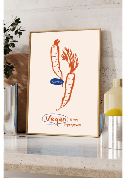Havuç ( Carrots ) Vegan Poster - Mutfak Için Tablo ve Posterler - Ahşap Çerçeveli fiyatları