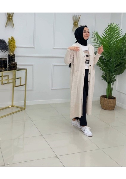 Triko Hırka Cepli Düğme Kapamalı Tesettür Hırka modelleri