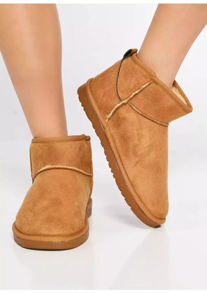 Kadın Süet Içi Kürklü Alçak Taban Bilekte Kısa Kadın Bot&bootie Taba