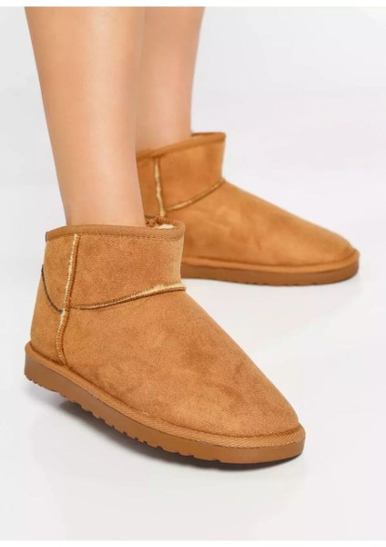 Kadın Süet Içi Kürklü Alçak Taban Bilekte Kısa Kadın Bot&bootie Taba modelleri