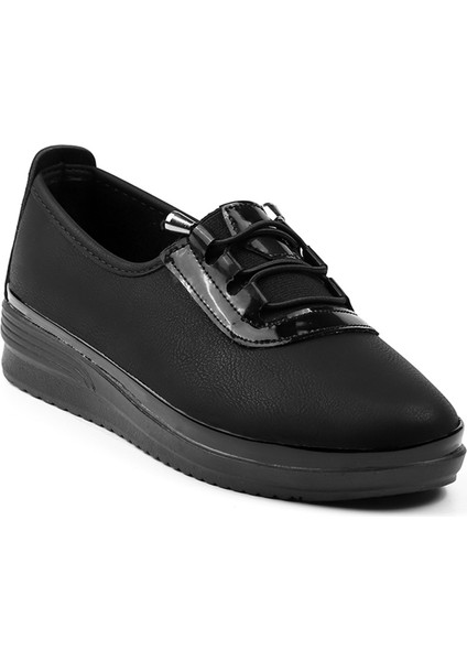 Kadın Siyah Rugan Detaylı Ortopedik Anne Ayakkabısı - Rahat Kaymaz Taban, Bağcıklı Günlük Yürüyüş Ayakkabısı modelleri