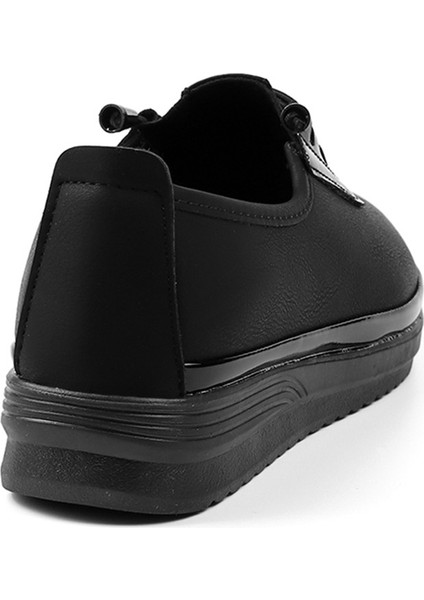 Kadın Siyah Rugan Detaylı Ortopedik Anne Ayakkabısı - Rahat Kaymaz Taban, Bağcıklı Günlük Yürüyüş Ayakkabısı indirimleri
