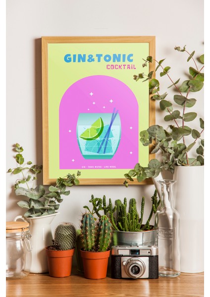 Gın & Tonıc Tasarım Posteri - Bar Tabloları - Ahşap Çerçevlei