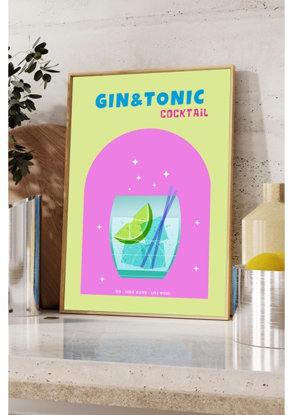 Gın & Tonıc Tasarım Posteri - Bar Tabloları - Ahşap Çerçevlei fiyatları