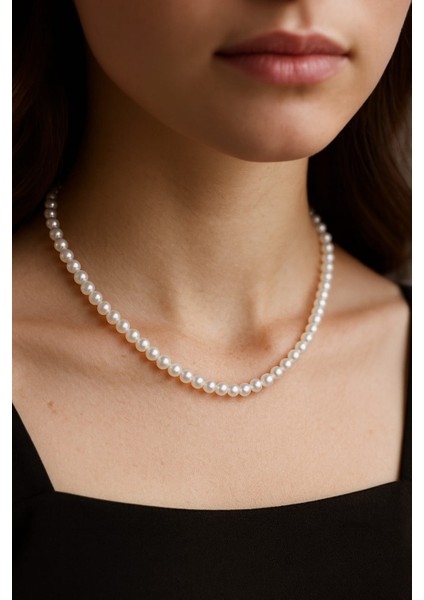 Zarif Beyaz Inci Kolye 6 mm