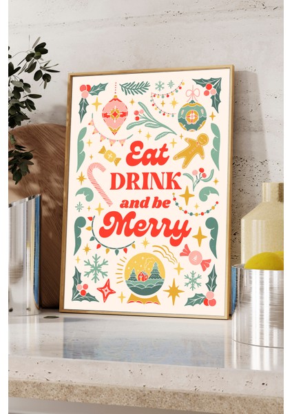 Eat Drink And Be Merry - Mutfak Tablo - Ahşap Çerçeveli fiyatları