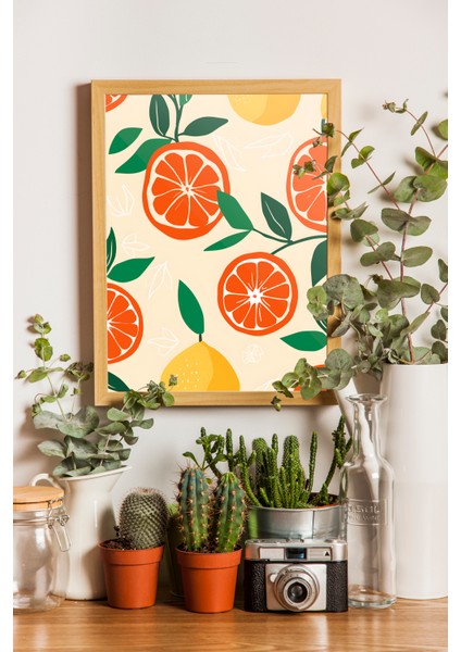 Limon ve Portakal Meyve Tablo, Poster, Yüksesk Kalite - Ahşap Çerçeveli