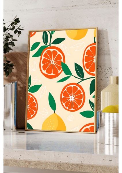Limon ve Portakal Meyve Tablo, Poster, Yüksesk Kalite - Ahşap Çerçeveli fiyatları