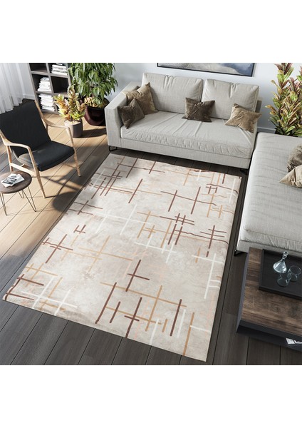 Kadife Dokulu, Lastikli, Sünger Apreli, Kaymaz Taban, Yıkanabilir Modern Desenlerde Halı Örtüsü - 9 M2