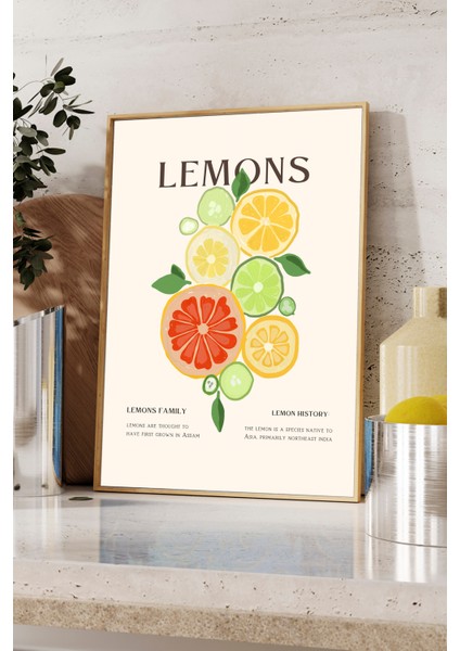 Limon Çeşitleri Tasarım Poster - Mutfak Için Tablo ve Posterler - Ahşap Çerçeveli fiyatları