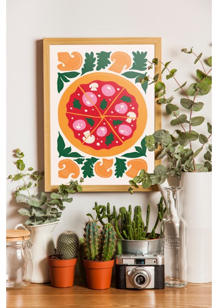 Pizza Dekoratif Poster - Ahşap Çerçeveli - Mutfak Dekorasyonu