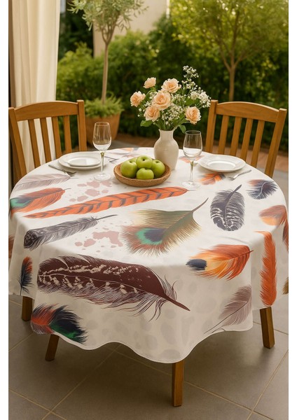 Yuvarlak Tüy Desenli Duck Kumaş Masa Örtüsü 150X150 cm