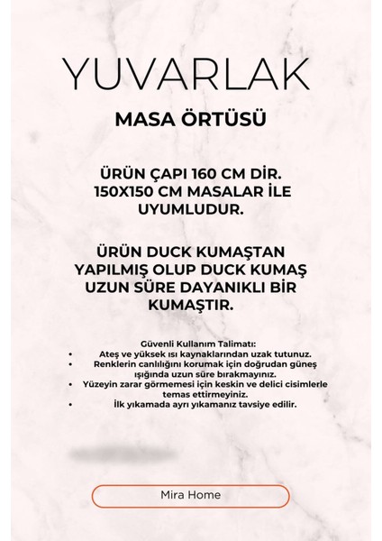 Yuvarlak Tüy Desenli Duck Kumaş Masa Örtüsü 150X150 cm indirimleri